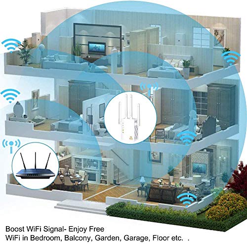 Carantee WiFi Range Extender, 1200Mbps Wireless Signal Repeater Booster, Dual Band 2.4G and 5G Expander, 4 Antennas 360° Full Coverage, Extend WiFi Signal to Smart Home & Alexa Devices (DW1203N)