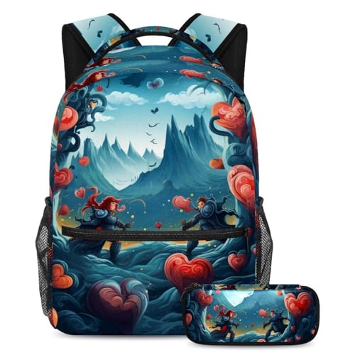 Sac à dos Fight for Red Heart grand format avec trousse scolaire pour garçon et fille