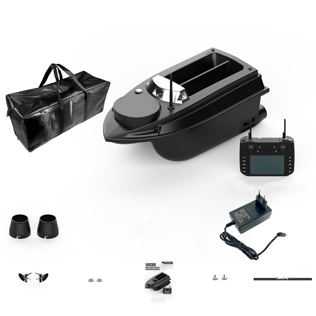 Barco de Cebo con GPS y Control Remoto para Pesca de Carpas, V030, 12 V, 20000 mAh, 800 m, Carga de 3 kg, con Retorno automático y Luces LED, Ideal para Lagos.