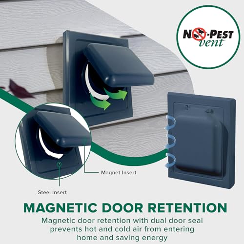 Image of NO-PEST VENT Dual Door Dryer Vent Cover 4 Inch Outdoor, Made in USA, Highest UV-Resistant Plastic, No Lint-Collecting Screen (Deep Ocean Blue, 4 inch Plastic Vent No Collar)