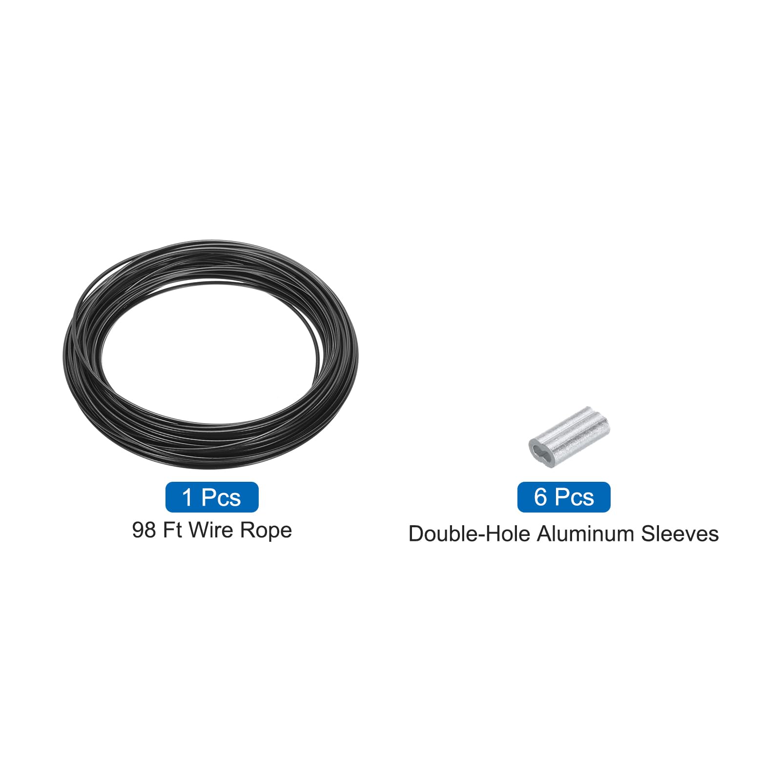 sourcing map Câble métallique de 30 m en acier inoxydable 304 avec revêtement en vinyle de 4 mm avec 6 manchons en aluminium pour accrocher, corde à linge, levage - Noir