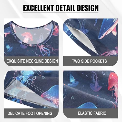 ALAZA Jellyfish Sharks Pajama Set Short Sleeve Sleepwear Soft Lounge Nightwear4