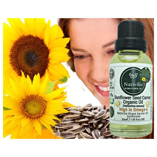 Nativilis Aceite orgánico de girasol portador de semillas (Helianthus annuus) Omega 6 Cabello, cara y piel - Natural prensado en frío - No comedogénico -Copaiba