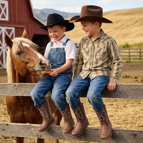 Image of Motasha Girls Cowgirl Boots Unisex-Child Mid Calf Glitter Toddler Cowboy Boot Little Big Kids Western Riding Shoes