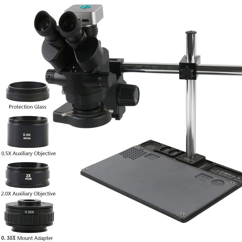 Microscope 3.5X-90X Continuous Zoom Simul-Focal Stereo Trinocular Microscope 48MP 4K 1080P H_DMI USB Video Camera Digital Image Acquisition(3.5X-90X 0.35XCTV)