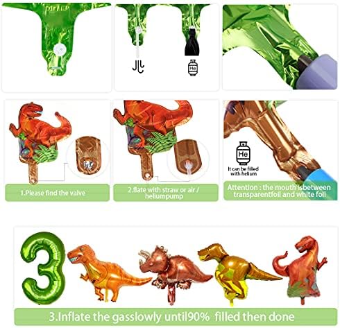 Dino dekoracja urodzinowa na 3 lata, balony XXL z motywem dinozaura na 3 urodziny, dekoracja urodzinowa dla chłopców w wieku 3 lata, dinozaury, balony foliowe, zielone balony na urodziny dziecka,