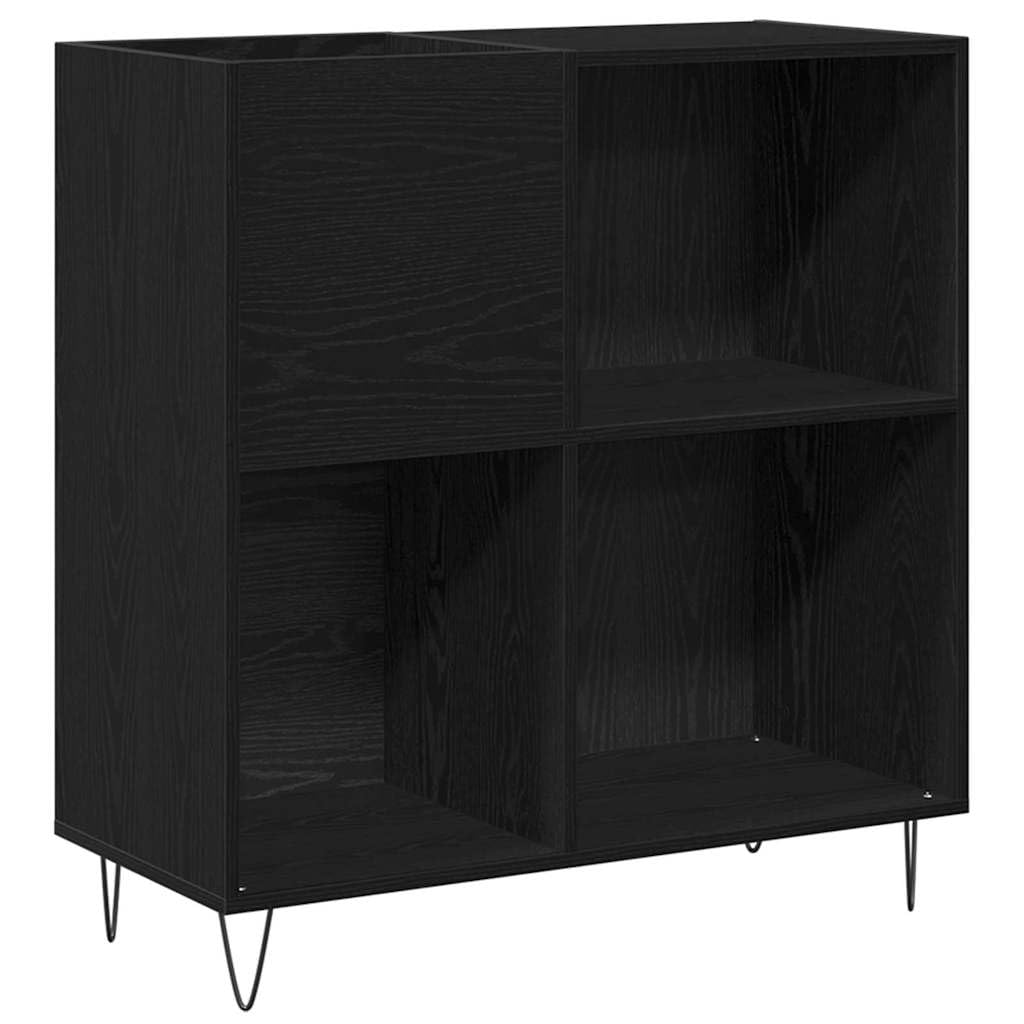 Hothingwell Mobile porta vinili in legno ingegnerizzato Rovere nero, scaffale dischi vinili con 4 ripiani e gambe in acciaio, 85 x 38 x 89 cm