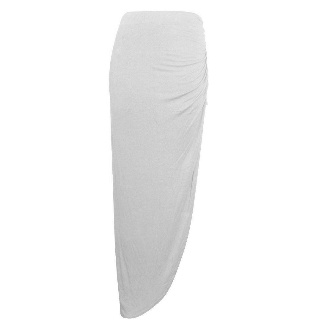 Metluq M0d4 Women's White New Plain Ruched Side Split Slit Basic Full Length Gypsy Long Maxi Skirt (, Uk 12-14)