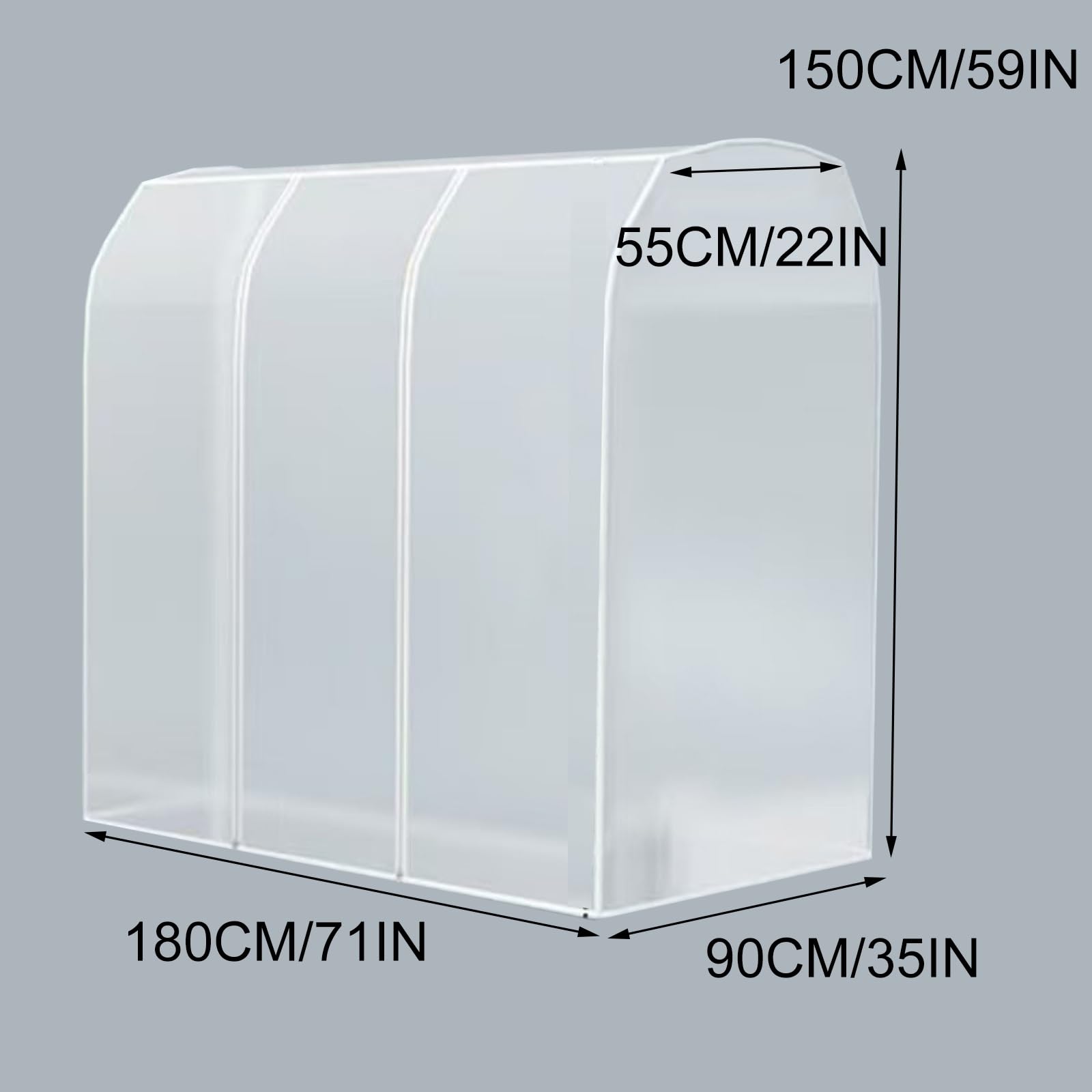 Fundas Ropa Armario de 150 CM de Alto, Funda Burro Ropa de Gran Capacidad para Colgar Ropa, Apta para Perchas de Doble Barra(White,180x90x150cm/71x35x59in)