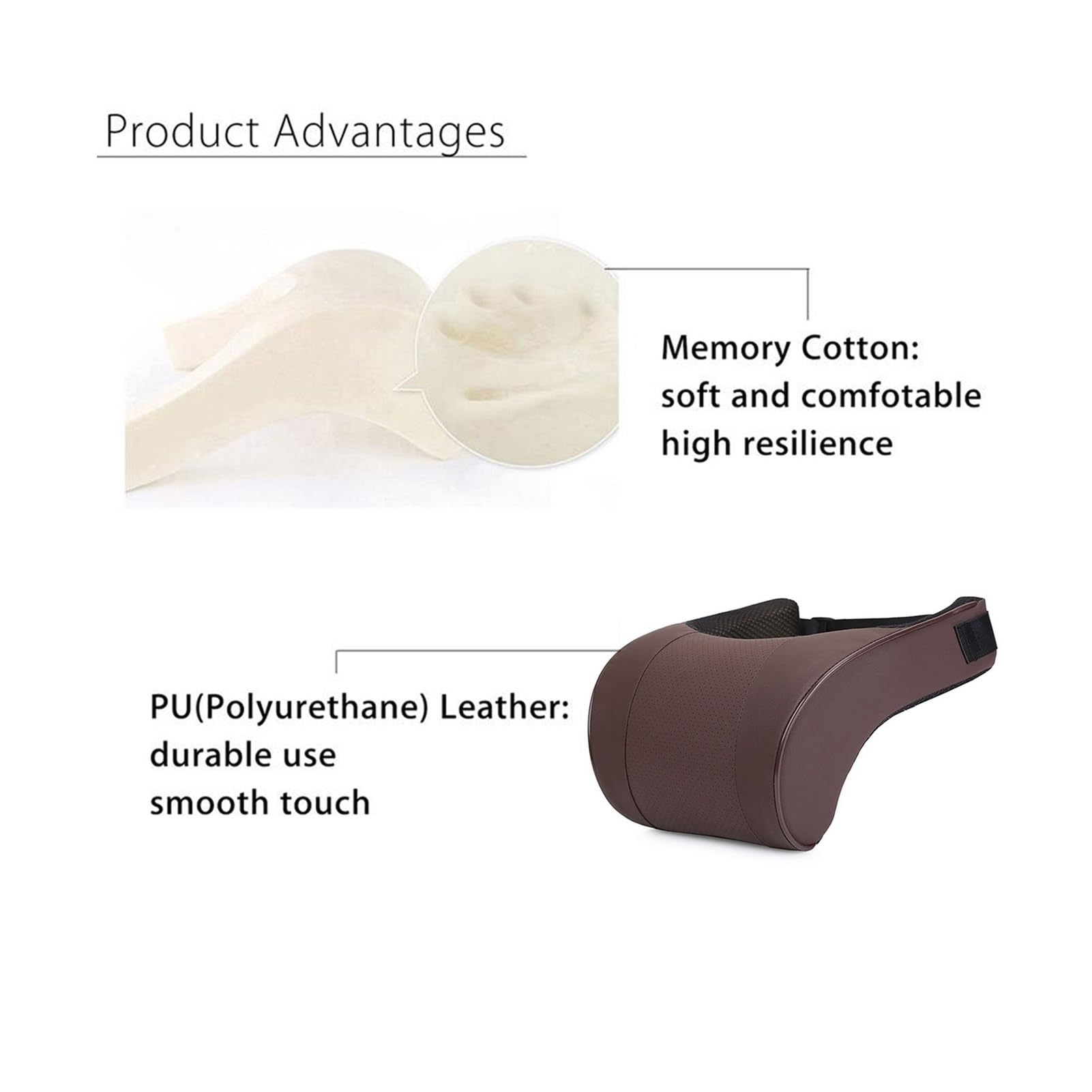 SSIMOO PU Leather Auto Car Neck Pillow Memory Foam Filling Neck Rest Seat Poggiatesta Cuscino Soluzione di Supporto Compatibile con Bambini e Adulti (Color : Brown)