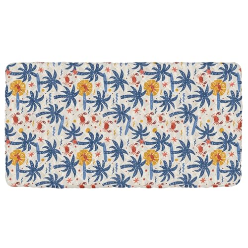 Portable Toddler Bed Sheet for Kids Pattern with Palm Trees and Crabs Travel Bed Fitted Sheet
