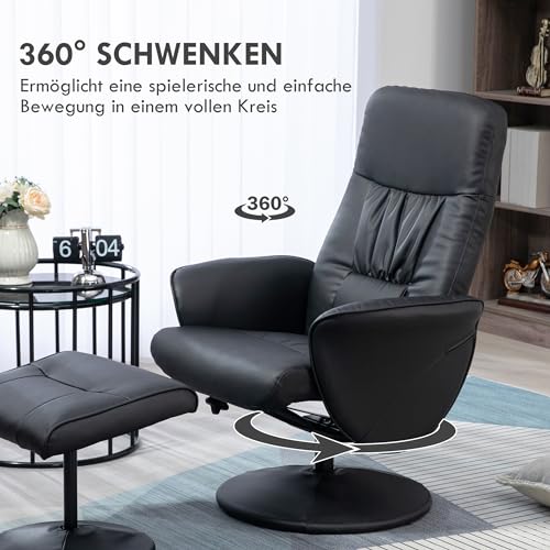 HOMCOM Relaxsessel mit Hocker, 360°drehbarer Fernsehsessel mit Liegefunktion TV Sessel für Wohnzimmer, Schlafzimmer, Kunstleder, Schwarz – Bild 6