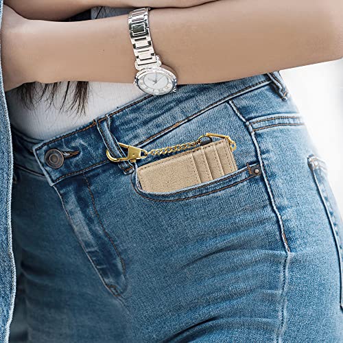Image of SEAVILIA Card Holder Keychain Wallet for Women with ID Window RFID Coin Purse Bee Gifts Slim Minimalist Small Wallet, Khaki, 4.4 x 3.38 inches, Bee