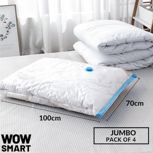 Image of WOW SMART PA,PE 4 Jumbo Size Vacuum Storage Bags Cloth Organiser For Storage, Space Saver Underbed Storage Vacuum Sealer Bags For Blankets, Quilts, Space Saving Self Compression Organizer,Transparent