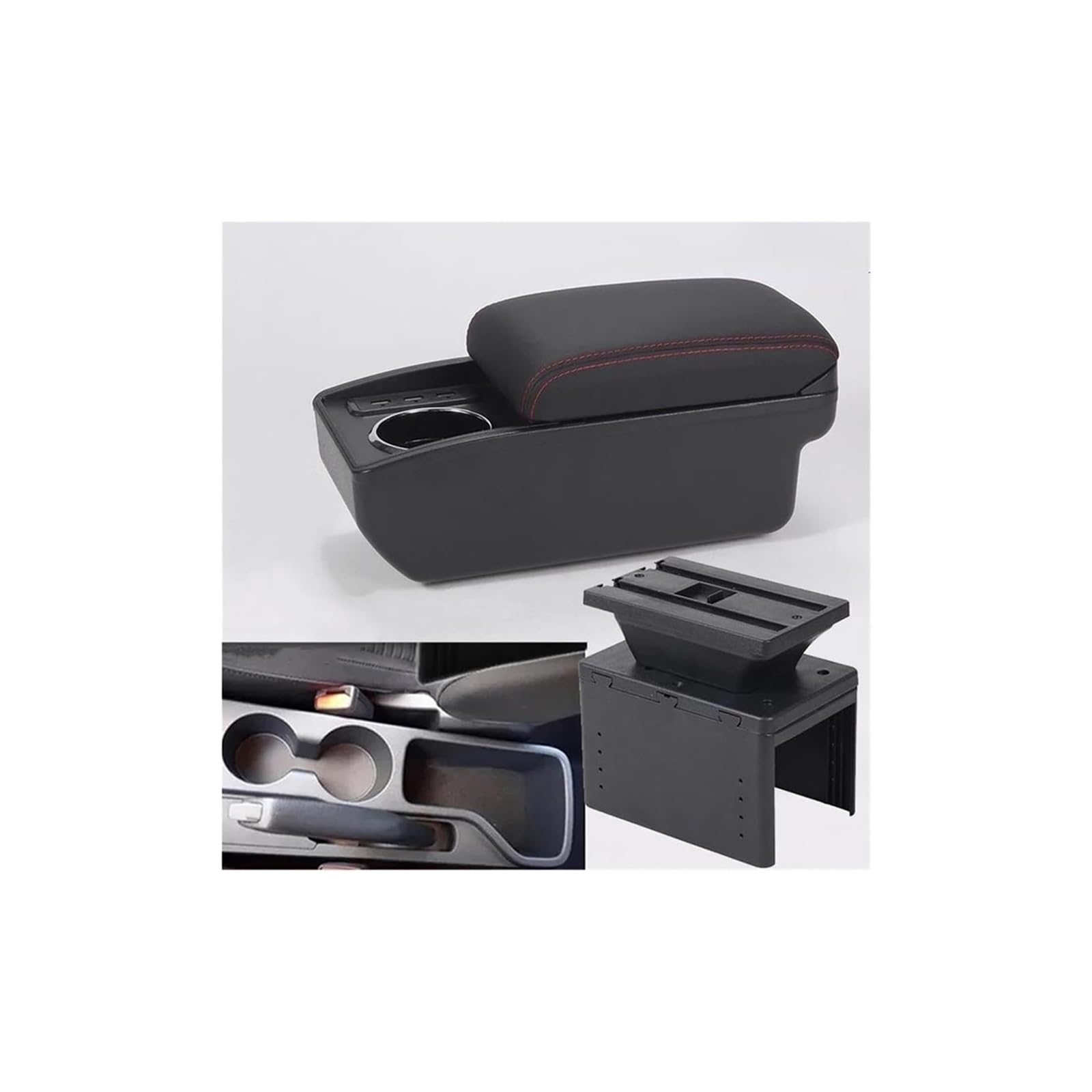 Hckclmbmzw C1 Black Red No Usb For Hyundai I20 2021 2022 2023 2024 Interior Parts Center Console Car Storage Box Auto Accessories Armrest Car Armrest Center Console(C1 Black Red No Usb)