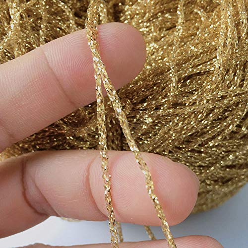 Clisil 860yd Gold Lurex Thread 3.52oz Shining Glitter Sparkle Metallic Yarn DIY Fancy Crochet Project String Knitting Sweater Scarf Accessory 3mm Thick Golden