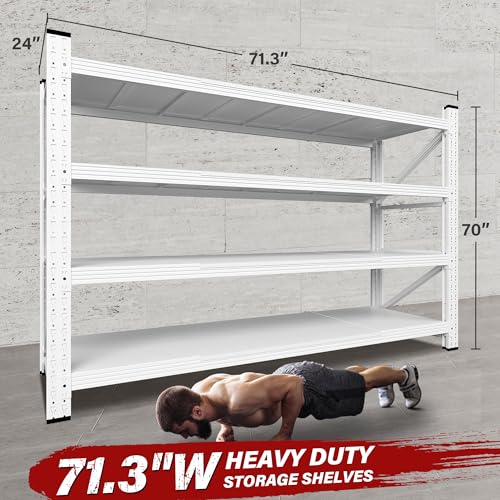 Image of 71.3 inch Wide Heavy Duty Garage Shelving Units,5000LBS Deep Storage Shelves,White Metal Garage Shelves,Steel Shelf,Large Storage Rack,Industrial Shelving for Shop,Warehouse,Basement,71.3 inchW x 24 inchD x 70 inchH