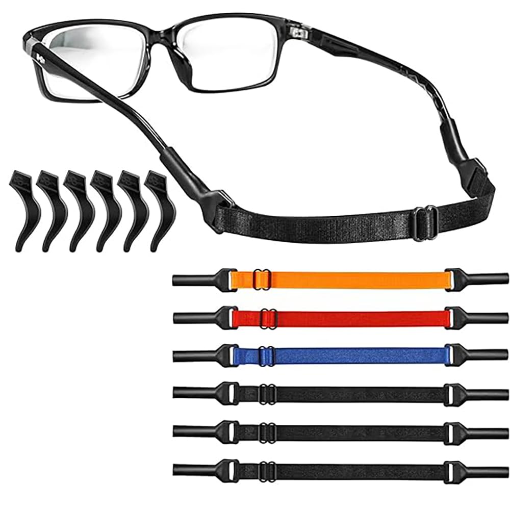BeautyGym Correa universal ajustable para gafas, juego de 6 piezas de retención ajustable para gafas sin cola, soporte de correa para gafas diseñado para hombres, mujeres y niños con 3 enganches en las orejas.