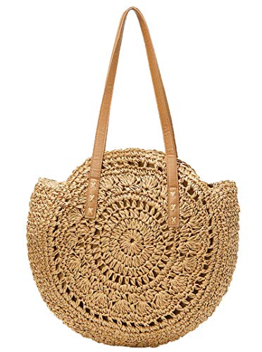 Bolsas de praia para mulheres, bolsa de palha, férias, verão, grande, dobrável, de palha, bolsa de praia, bolsa de ombro, bolsa de mão, presentes de praia, Padrão cáqui, X-Large