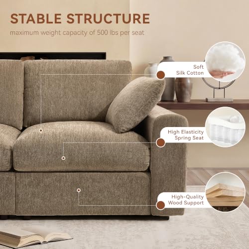 Image of Ihanherry 141 inch Oversized Cloud Sectional Couches for Living Room, Modular Sectional Sofa with Wide Deep Seat, U Shaped Couch with Throw Pillow and Storage Ottoman, Brown