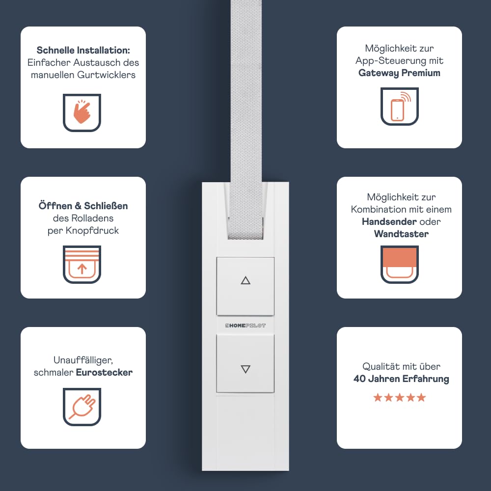 Home Pilot - Gurtwickler Pure smart, Rollladenantrieb kompatibel mit Gateway premium zur smarten App-Steuerung. Elektrischer Gurtwickler | Nachrüstung | Unterputz - 10122345