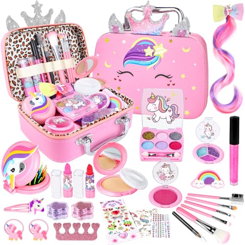 GIFTINBOX Kids Makeup Kit for Girl Toys, Washable Girls Makeup Kit for Kids with Unicorn Bag, Make Up for Toddler Princess Toys Christmas Birthday Gifts for Girls Age 3-12