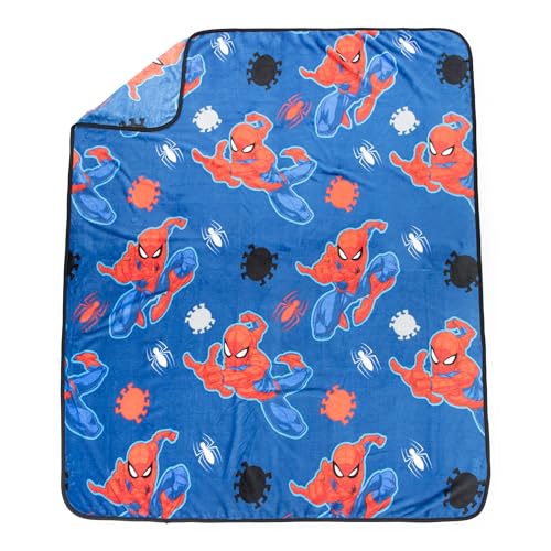Marvel Spiderman Kuschelset Plüsch-Minikissen & Decke 130 x 150 cm – Flauschige Decke mit Kissen für Kinder, weiches Kuschelset 2-teilig