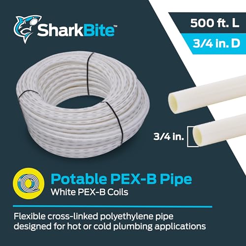 Image of SharkBite 3 /4 Inch x 500 Feet White PEX-B, PEX Pipe Flexible Water Tubing for Plumbing, U870W500