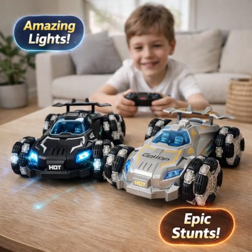 Image of Eli & Chi Remote Control RC Stunt Car for Kids (27 cm Big Size) 4x4 Drift Car with Spray Effect, LED Lights, All Terrain Wheels, 2100 mAh Rechargeable Battery Toy for Boys & Girls 5-12 Years
