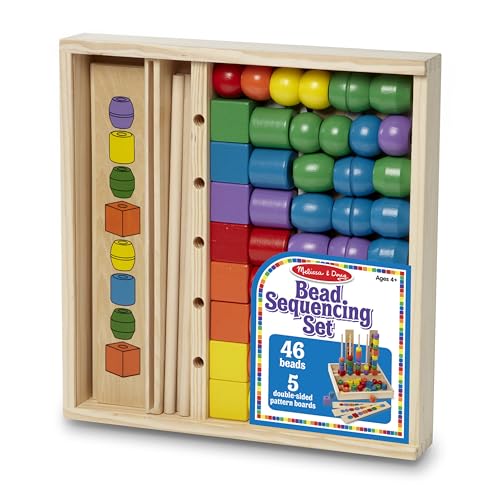 Image of Melissa & Doug Bead Sequencing Set with 46 Wooden Beads and 5 Double-Sided Pattern Boards (Pack of 6)