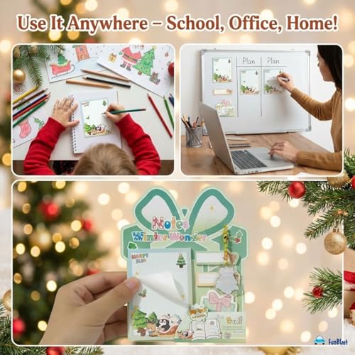 Image of FunBlast Christmas Sticky Notes - Cute Merry Christmas Memo Pad, Kawaii Sticky Note for Kids & Girls, Self Adhesive Notes and Bookmark, Stationery Gift for School, Office & Personal Use (Green)