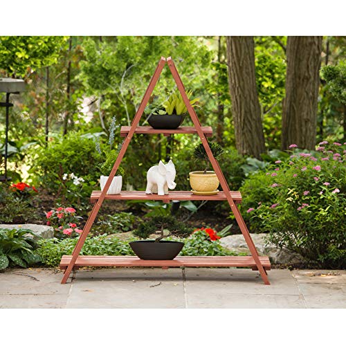 Leisure Season PSL6871 Wooden Ladder Plant Stand - Indoor Outdoor Display Organizer Rack for Garden, Flower Pot, Decorative Accessories - Vertical A-Frame Shelf Racks for Patio, Balcony, Living Room