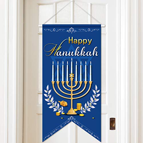 Blulu Happy Hanukkah Banner Chanukah Decorations Hanukkah Door Sign Hanukkiyah Welcome Banner Hanging Door Sign Gifts for Holiday Party Supplies Jewish Judaism Synagogue Office Wall Decor