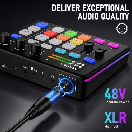 Image of Xclamor XS-11 Gaming Audio Interface & Sound Card with RGB, 48V Phantom Power, Bluetooth, Voice Changer, Noise Reduction, for Live Streaming, Podcast, PC, PS4 /PS5, XLR Mic