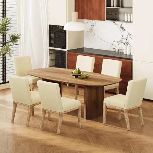 Image of Dining Chairs Set of 6, Modern Fabric Upholstered Dining Room Chair, Farmhouse Kitchen Chair for Restaurant Living Room, Beige