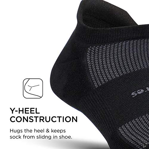 Feetures High-Performance Max Cushion No Show Tab Solid - For Men & Women, Athletic Ankle Socks, Moisture Wicking - X-Large, Black-6Pack4