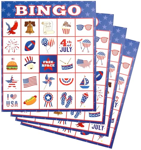 Iconikal 32 Player Bingo Game Set Patriotic American Flag America Map Independence Day 4th of July Games with Extra Pinning Game
