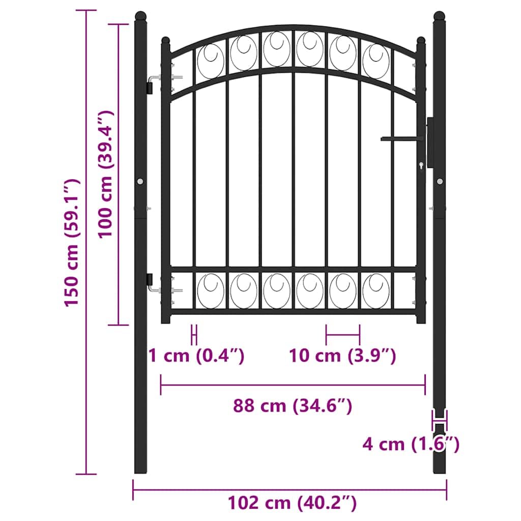 vidaXL Puerta de Jardín con Arco Superior Cancela Valla Verja Patio Entrada Exterior Cerca Cerradura Robusta Estable Duradera Acero Negro 100x100 cm
