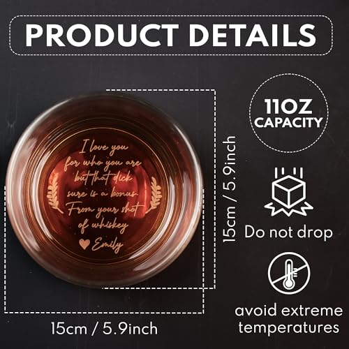 Macorner Personalized Engraved Whiskey Glass, I Love You For Who You Are But That Sure Is A Bonus, Funny Romantic Gifts for Boyfriend, Husband Gifts From Wife For Father Day, Funny Gag Gifts For Him