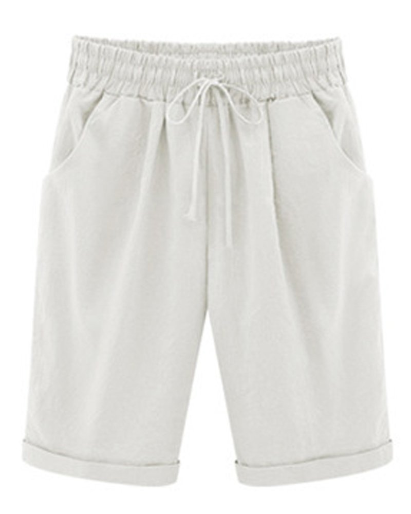 FOURSTEEDS Women's Cotton Solid Pockets Camouflage Casual Loose Fit Twill Bermuda Cargo Shorts White US 14W / Tag Size 4XL