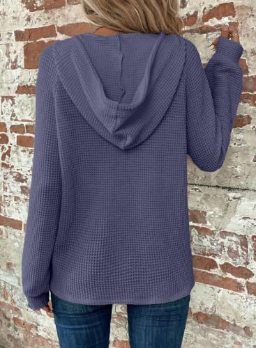 Image of Dokotoo Hoodies for Women Waffle Knit Button V Neck Casual Sweatshirt Tops