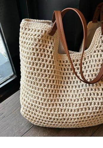 Bolsa de malla para playa con correa de cuero miniatura 2