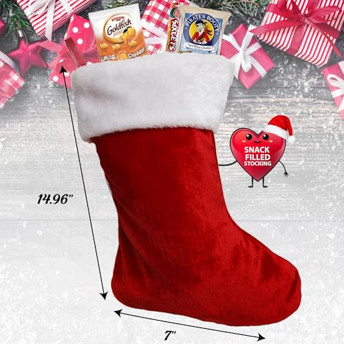 Image of Gift A Snack - Christmas Stocking Stuffed, Pre-filled Holiday Snack Box Care Package + Greeting Card (40 Count) Sweet Treats Gift Basket, Candies Chips Office Food Assortments