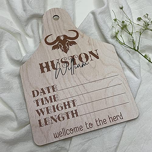 Personalized Baby Boy Cow Birth Stats Sign, Boy Nursery Door Hanger, Cattle Tag Hospital Door Hanger Boy, Wood Birth Sign #TOP1