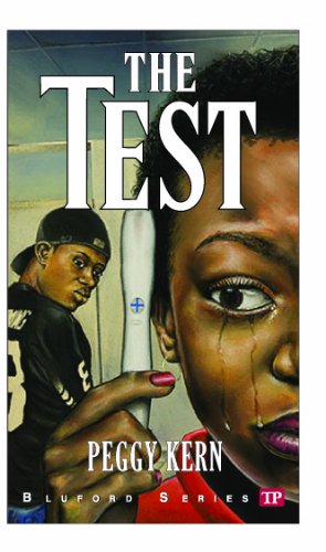 There is an African American girl, with tears running down her face as she holds a positive pregnancy test. There is also an African American man in the back looking at the girl. The title says The Test.