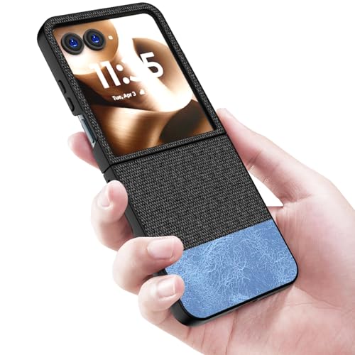 Image of Kapa Soft Fabric & Leather Hybrid Protective Back Cover for Moto Razr 60 /50 | Shockproof Slim Hard Anti Slip Back Case (Black,Blue)