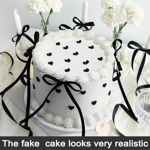 image for Remerry 6 Inch Black Bow White Round Fake Cake Funny Birthday Cake Dec