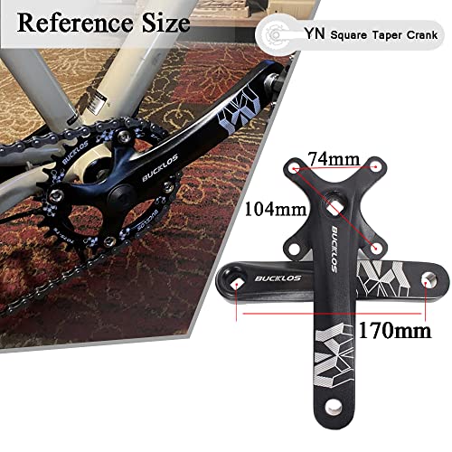 Bucklos 【Us Stock】 104 Bcd Mountain Bike Single Speed Crankset, 170Mm Mtb Square Taper Crankset With Plating Chainring (Multicolor) 30/32/34/36/38T, Replacement For Bicycle Crank Arm Set #TOP2