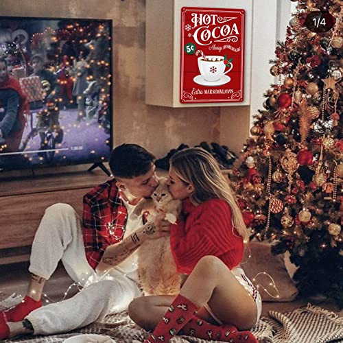Image of sebiuo Christmas Signs Hot Cocoa Bar Metal Tin Sign Decor For Home Vintage Christmas Coffee Cocoa Sign Hot Chocolate Bar Sign Wall Decorations Gifts 8x12 Inch