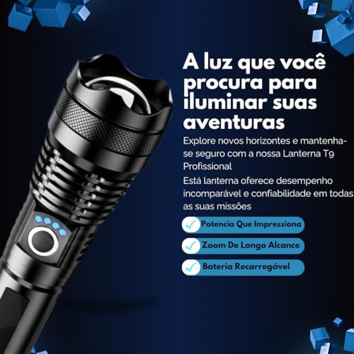 Lanterna Tatica Militar, Profissional, USB, T9 P90, Led De Alta Potencia Com Zoom De Longo Alcance M